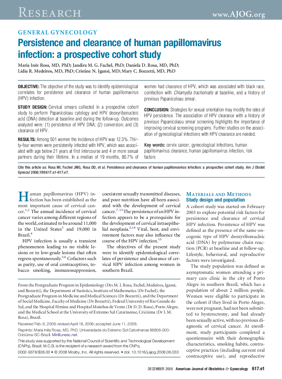 Persistence and clearance of human papillomavirus infection: a prospective cohort study