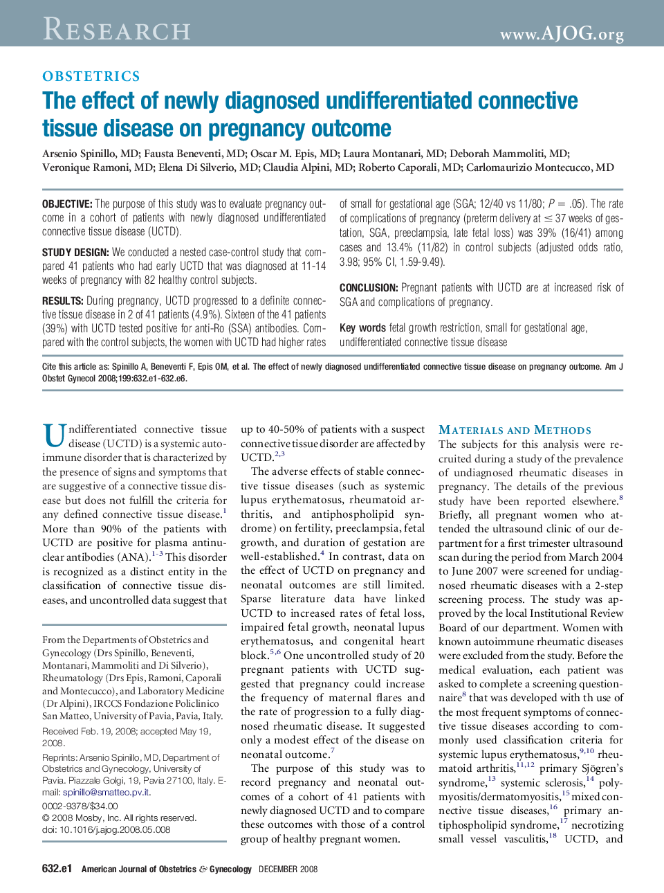 The effect of newly diagnosed undifferentiated connective tissue disease on pregnancy outcome
