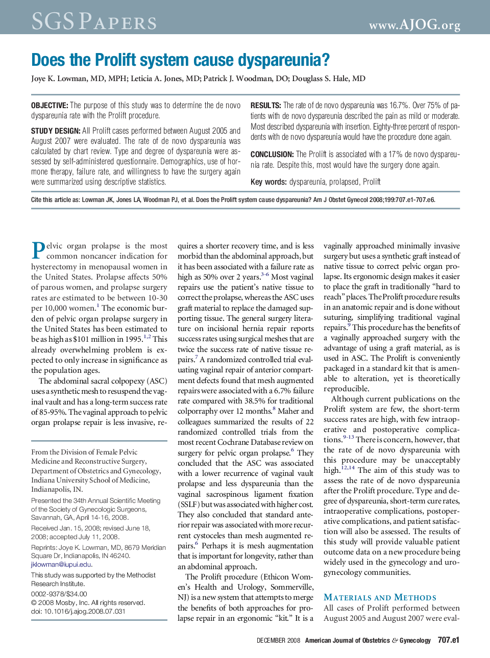 Does the Prolift system cause dyspareunia?