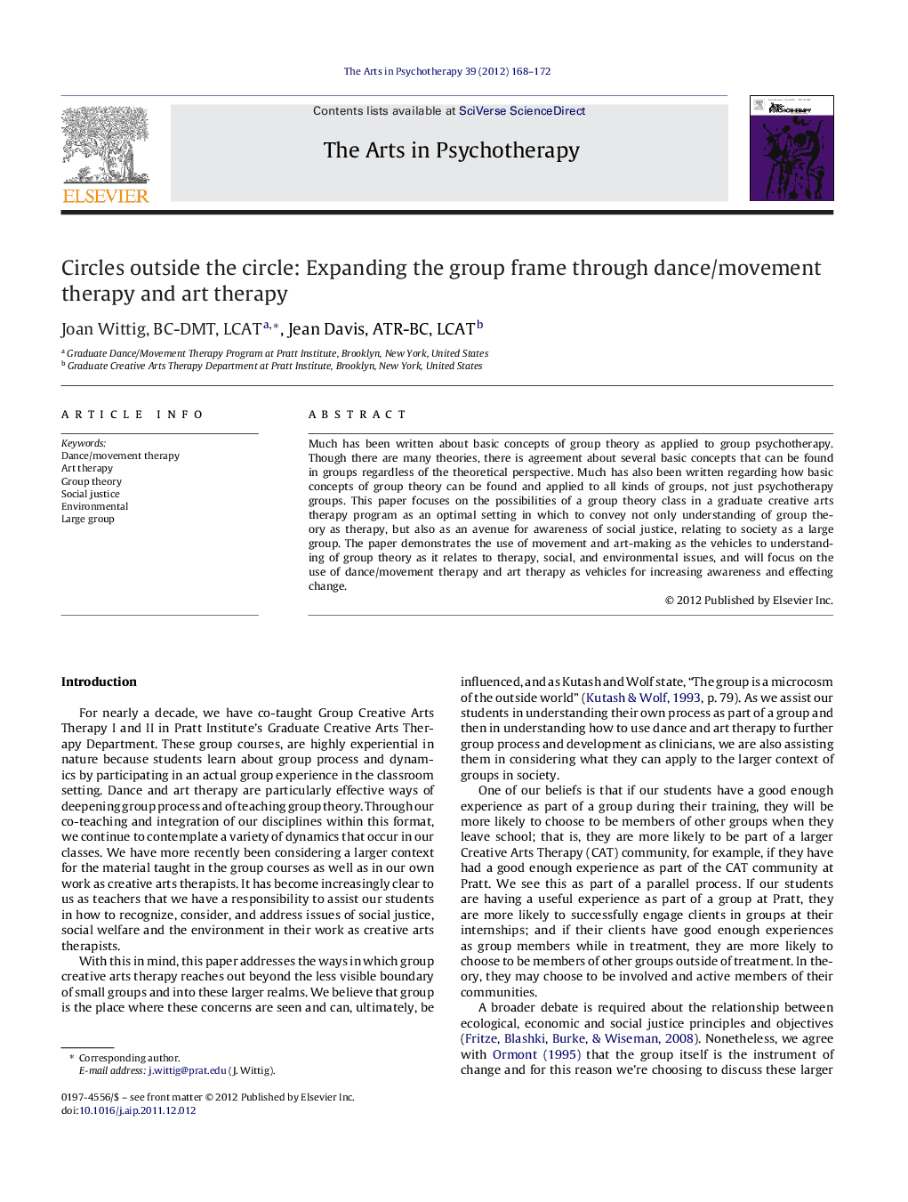 Circles outside the circle: Expanding the group frame through dance/movement therapy and art therapy