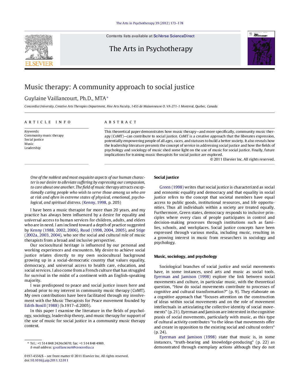 Music therapy: A community approach to social justice