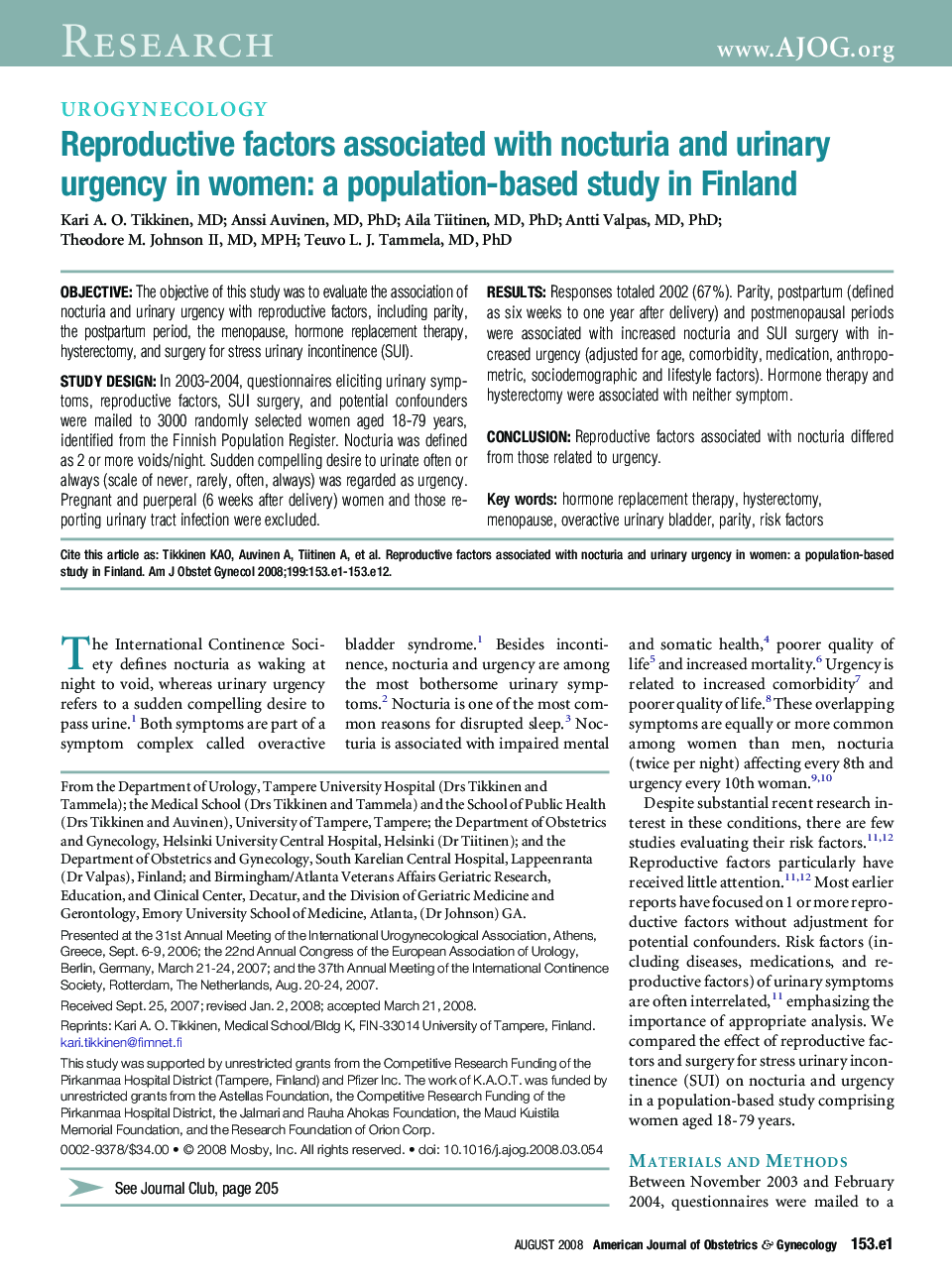 Reproductive factors associated with nocturia and urinary urgency in women: a population-based study in Finland