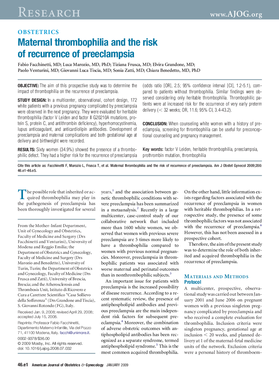 Maternal thrombophilia and the risk of recurrence of preeclampsia