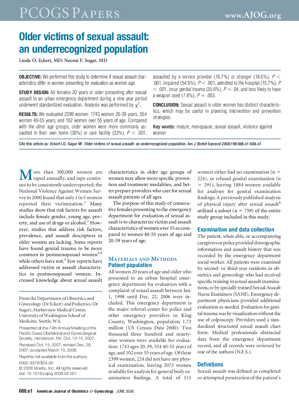 Older victims of sexual assault: an underrecognized population