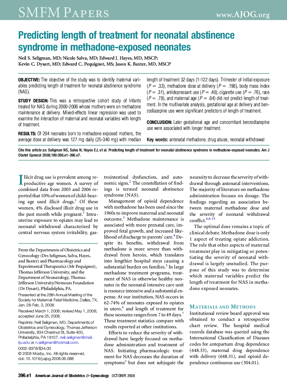 Predicting length of treatment for neonatal abstinence syndrome in methadone-exposed neonates