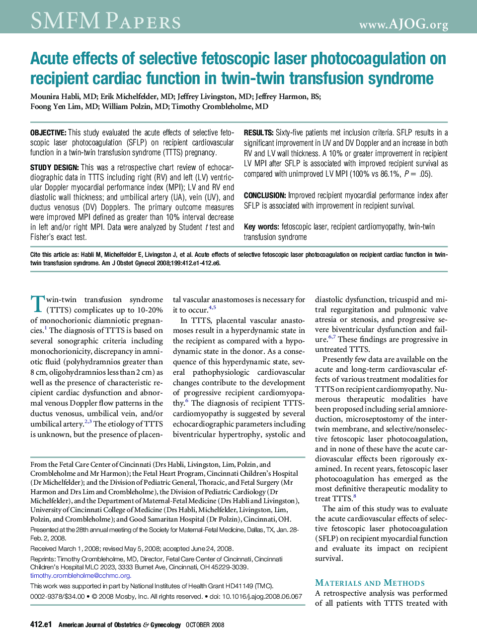 Acute effects of selective fetoscopic laser photocoagulation on recipient cardiac function in twin-twin transfusion syndrome