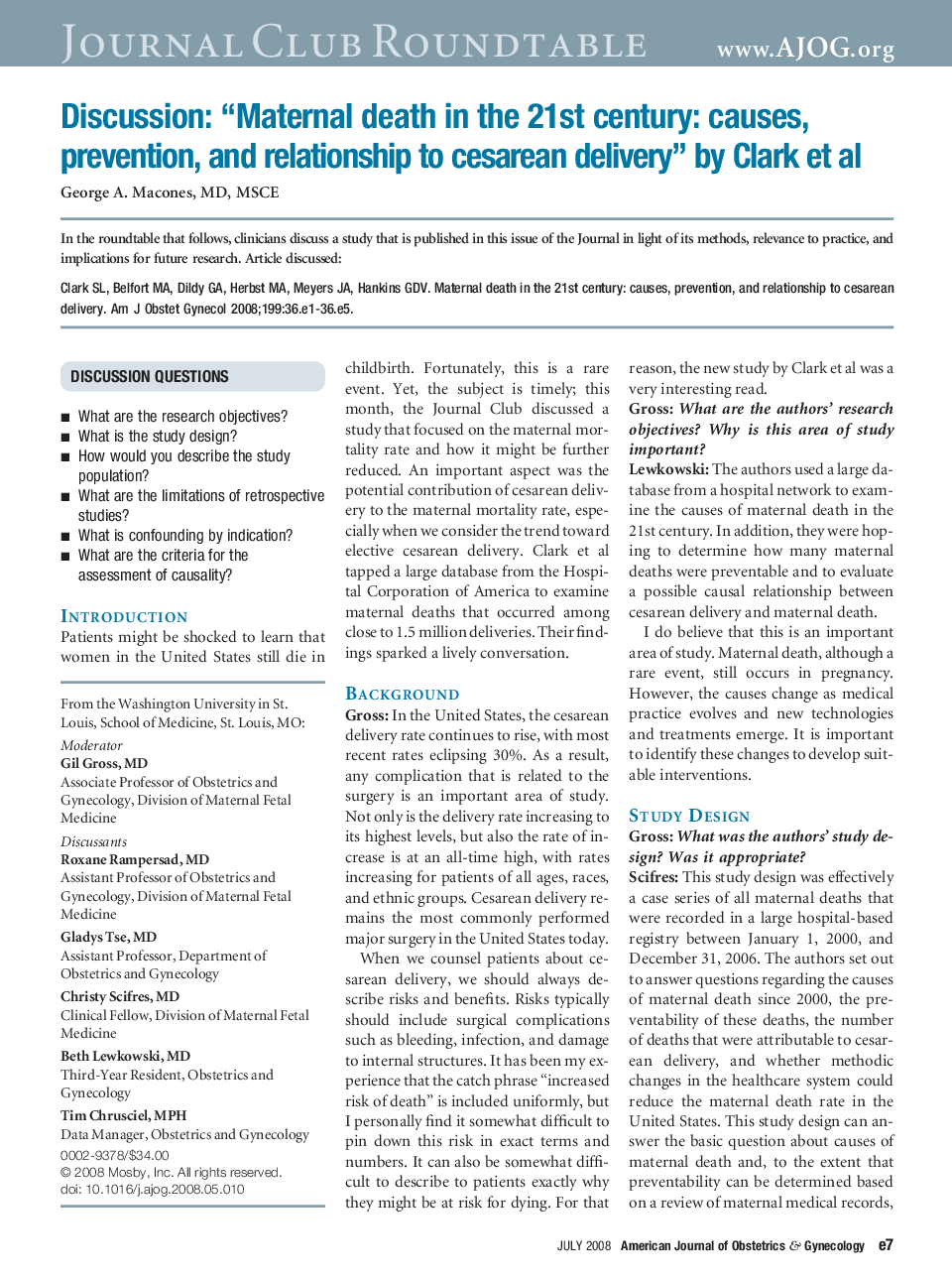 Discussion: “Maternal death in the 21st century: causes, prevention, and relationship to cesarean delivery” by Clark et al