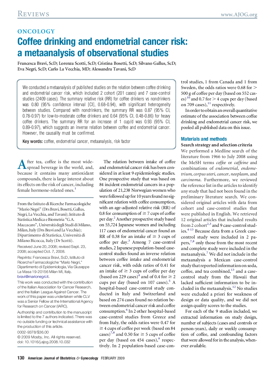 Coffee drinking and endometrial cancer risk: a metaanalysis of observational studies 