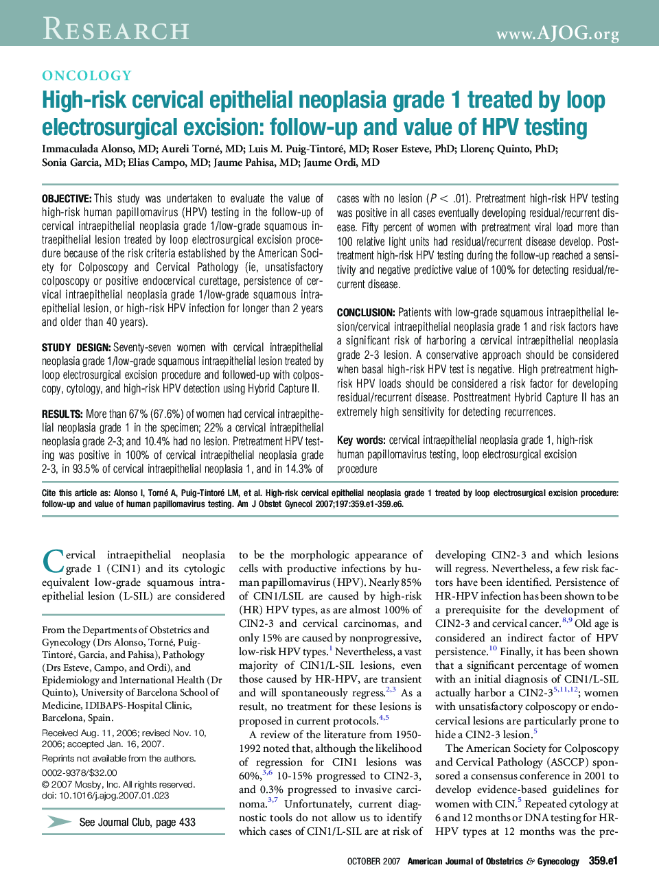 High-risk cervical epithelial neoplasia grade 1 treated by loop electrosurgical excision: follow-up and value of HPV testing