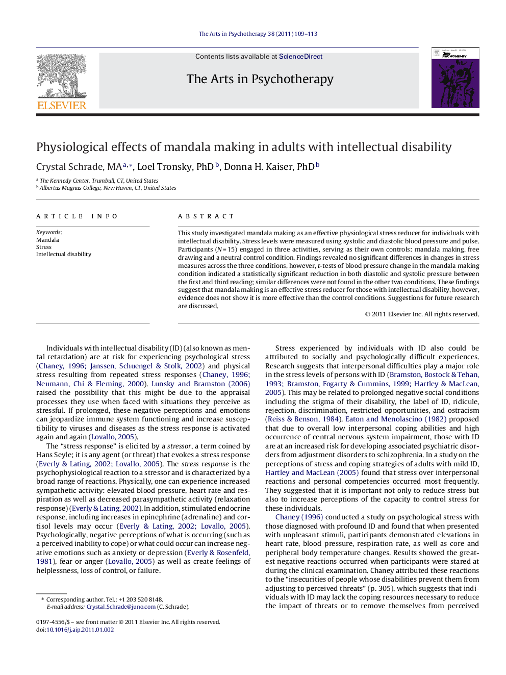 عکس صفحه اول مقاله: Physiological effects of mandala making in adults with intellectual disability Physiological effects of mandala making in adults with intellectual disability