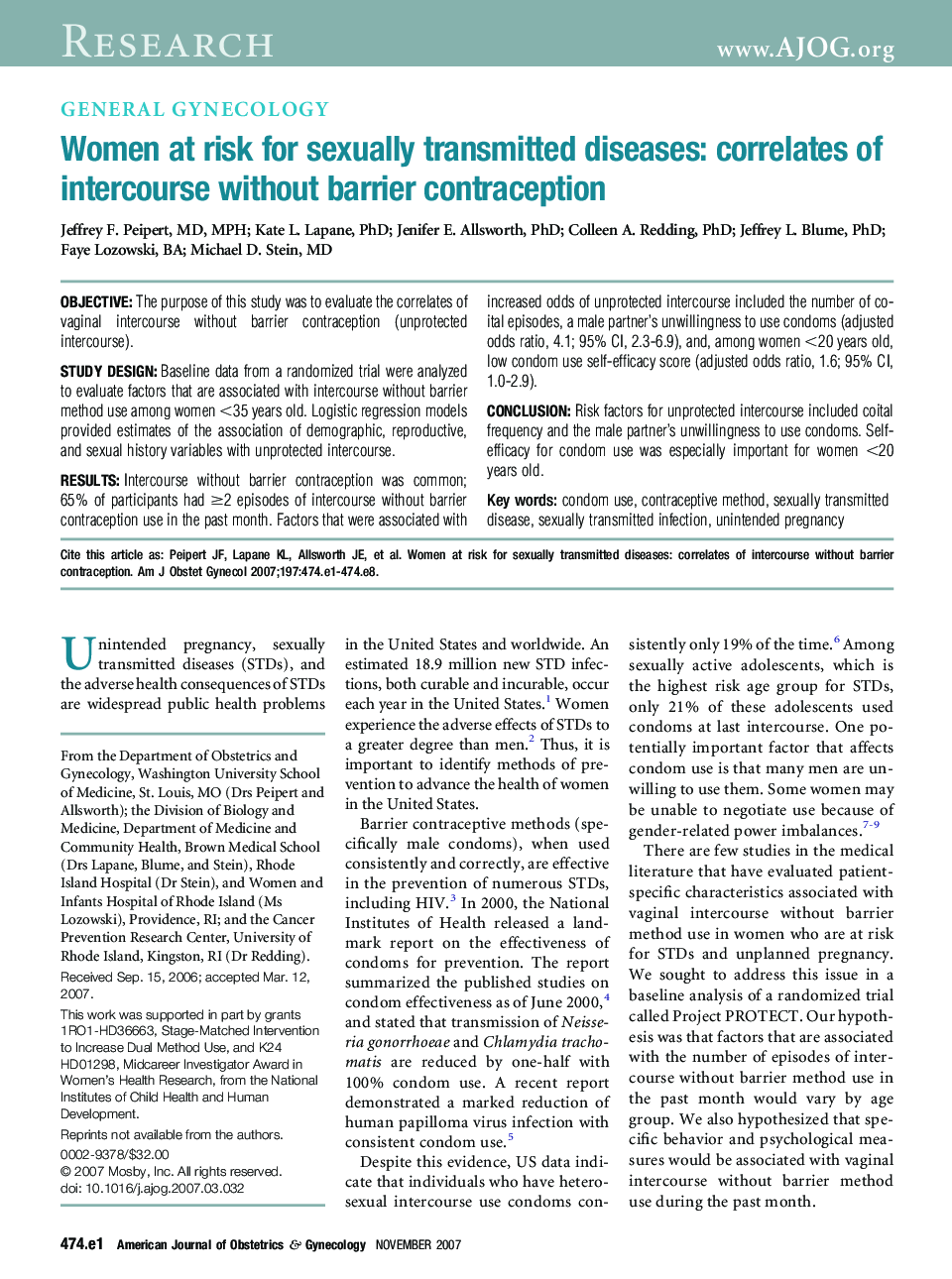 Women at risk for sexually transmitted diseases: correlates of intercourse without barrier contraception