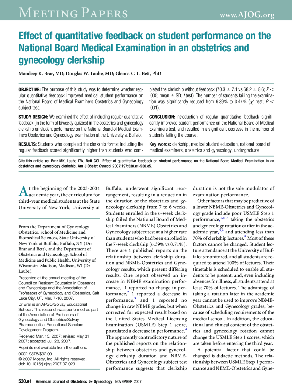 Effect of quantitative feedback on student performance on the National Board Medical Examination in an obstetrics and gynecology clerkship