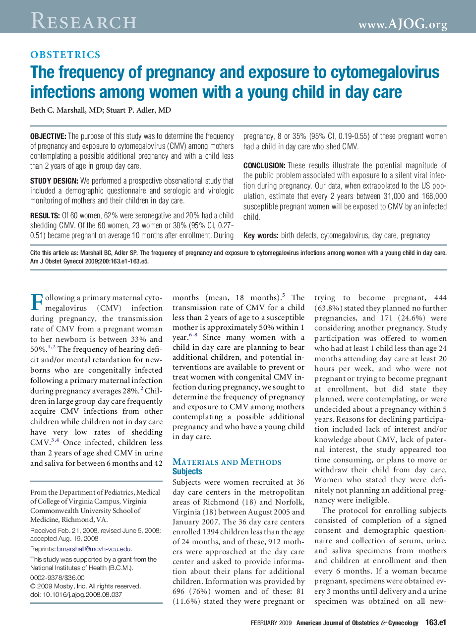 The frequency of pregnancy and exposure to cytomegalovirus infections among women with a young child in day care