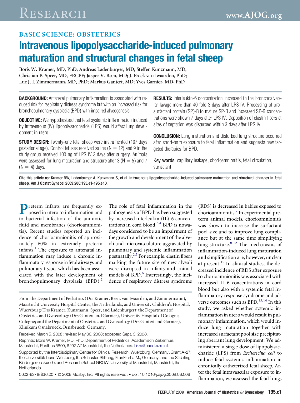 Intravenous lipopolysaccharide-induced pulmonary maturation and structural changes in fetal sheep