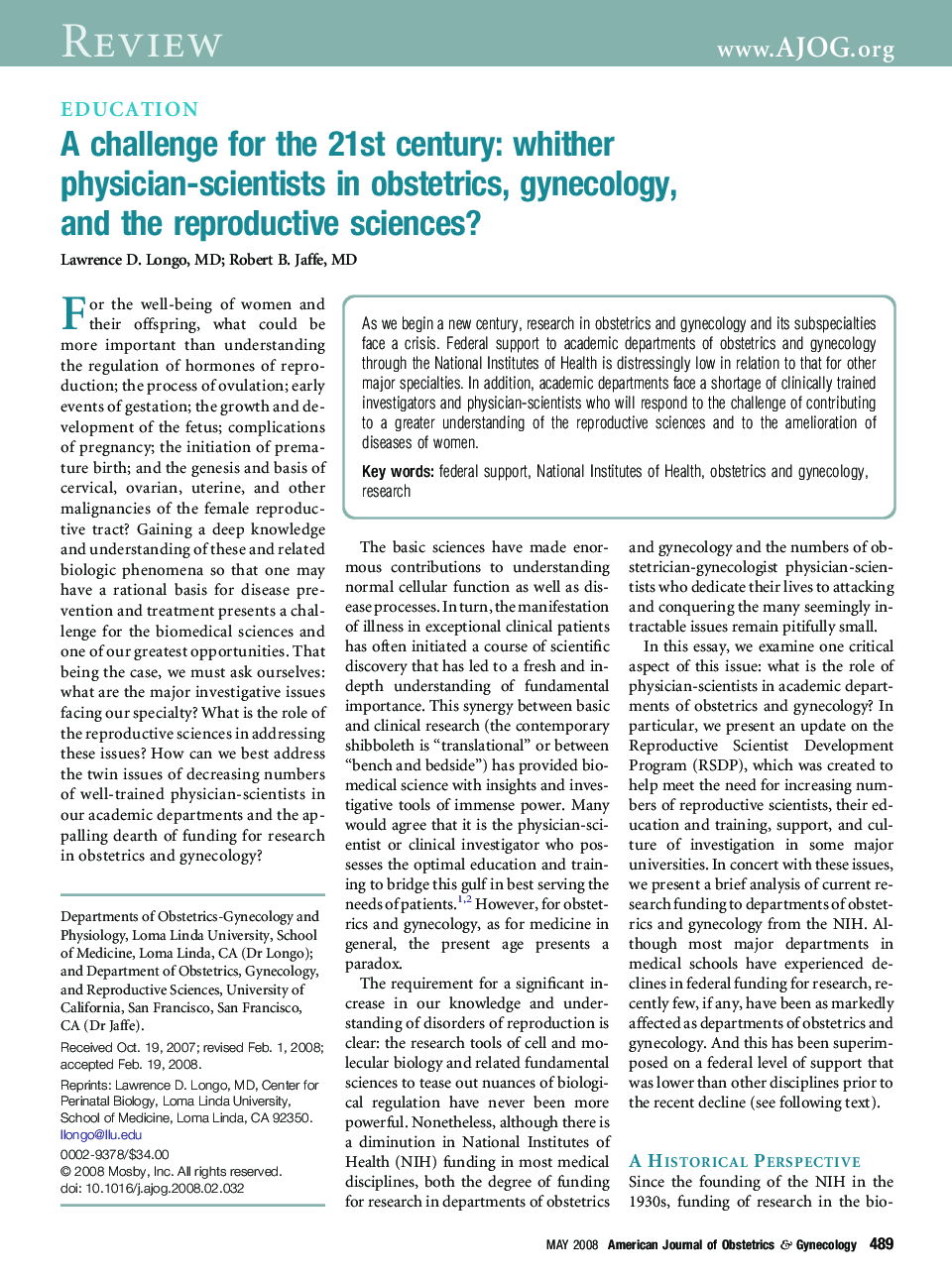 A challenge for the 21st century: whither physician-scientists in obstetrics, gynecology, and the reproductive sciences?