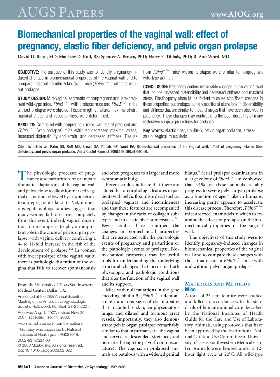 Biomechanical properties of the vaginal wall: effect of pregnancy, elastic fiber deficiency, and pelvic organ prolapse