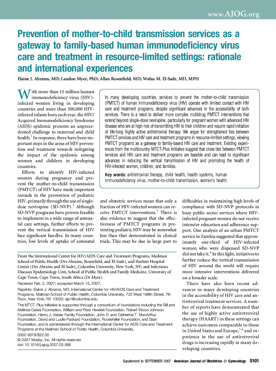 Prevention of mother-to-child transmission services as a gateway to family-based human immunodeficiency virus care and treatment in resource-limited settings: rationale and international experiences 