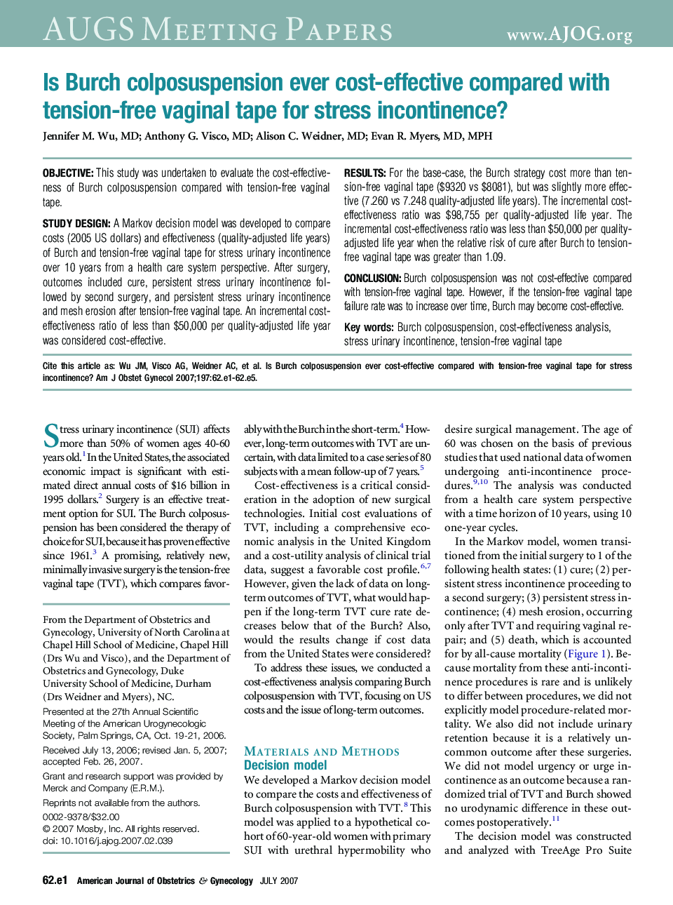 Is Burch colposuspension ever cost-effective compared with tension-free vaginal tape for stress incontinence?