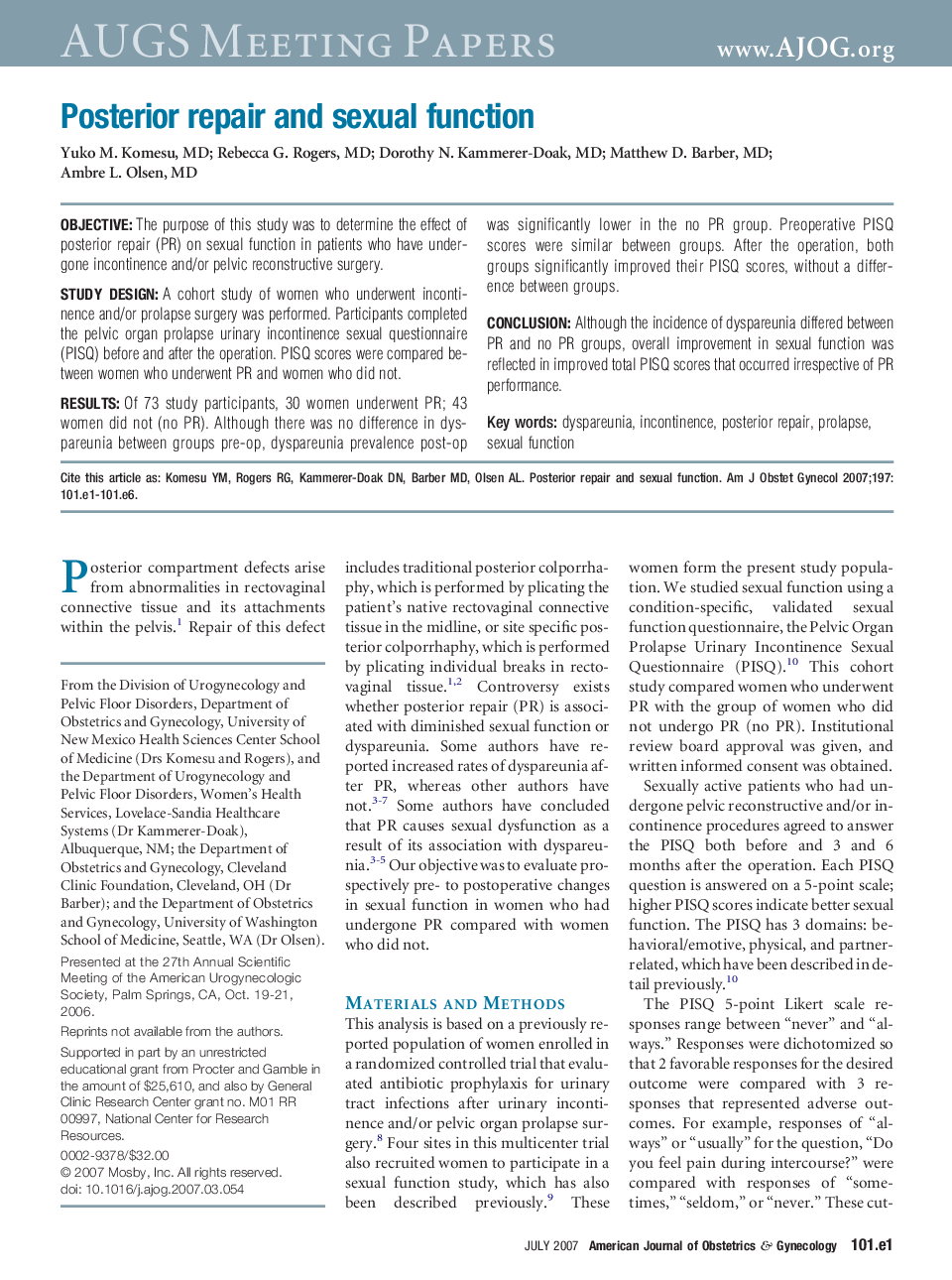 Posterior repair and sexual function