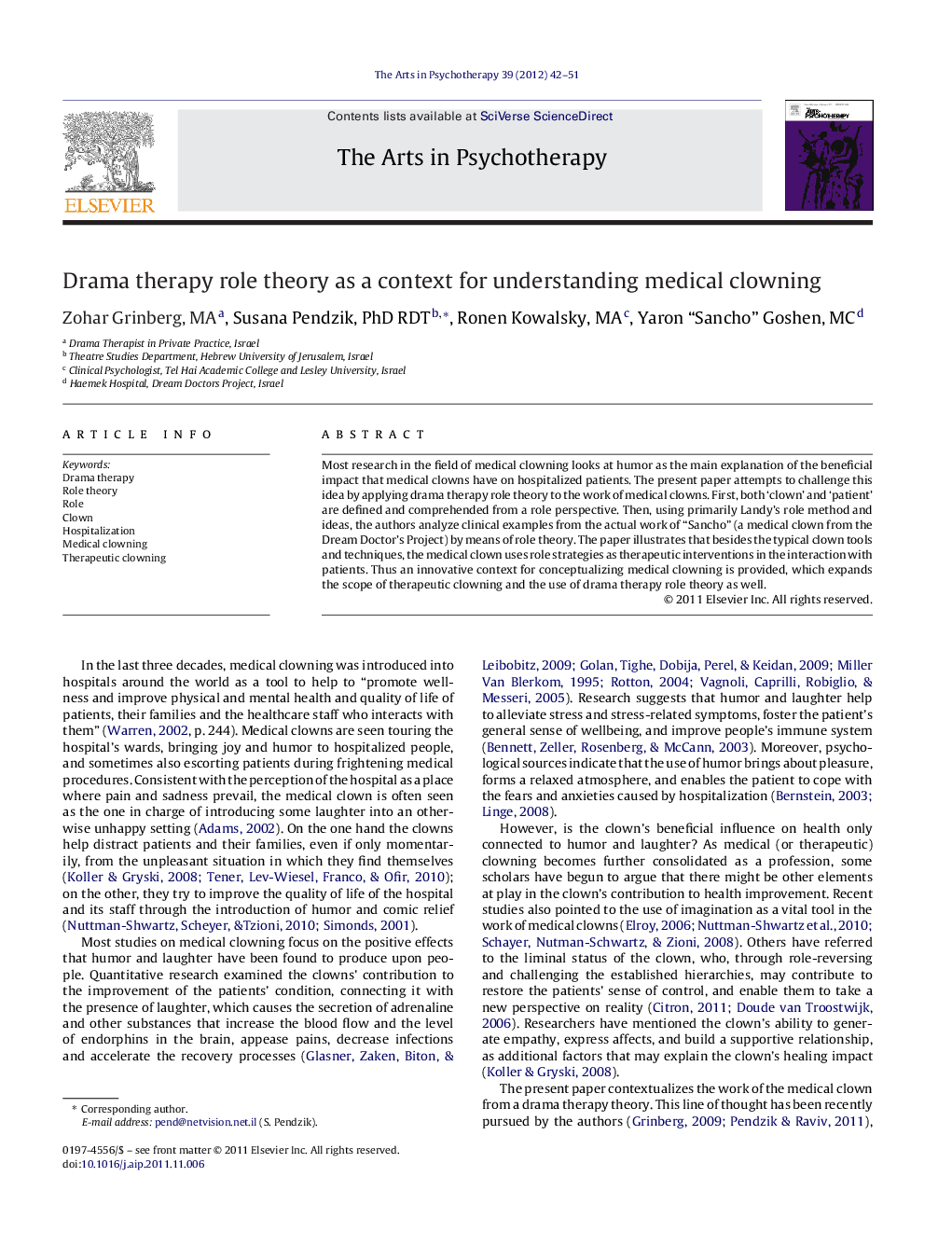 Drama therapy role theory as a context for understanding medical clowning