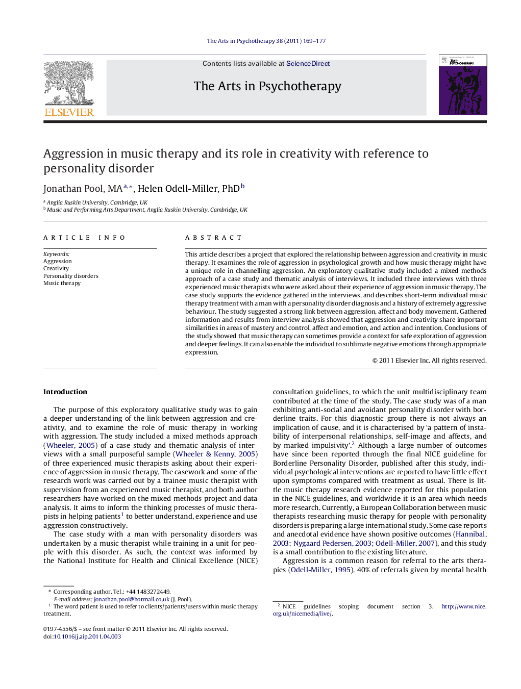 Aggression in music therapy and its role in creativity with reference to personality disorder