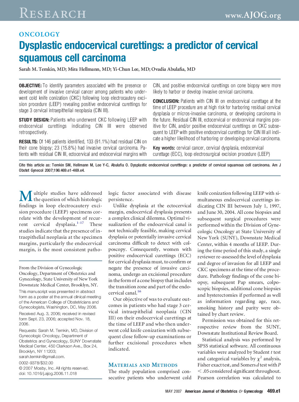 Dysplastic endocervical curettings: a predictor of cervical squamous cell carcinoma