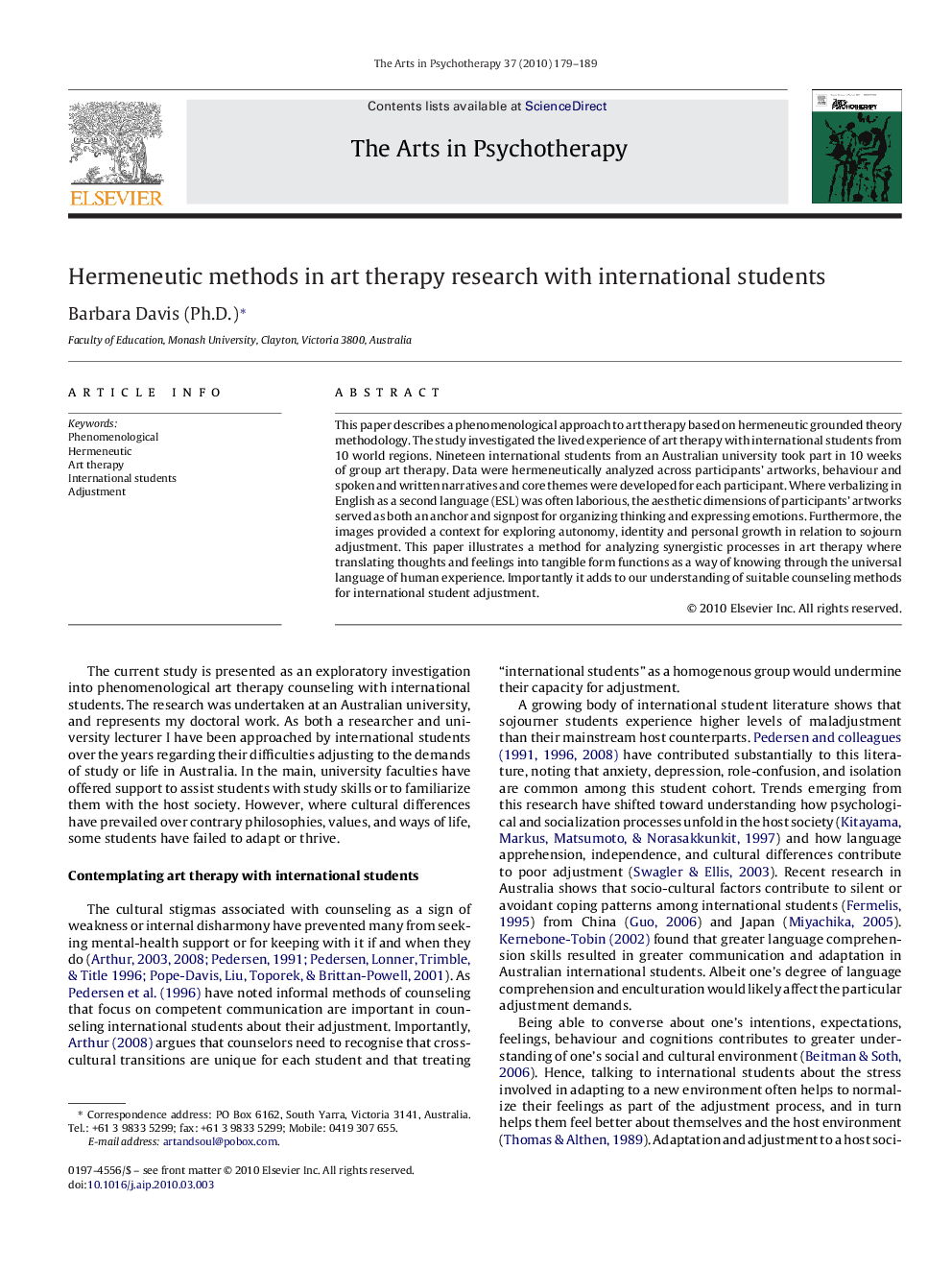 Hermeneutic methods in art therapy research with international students