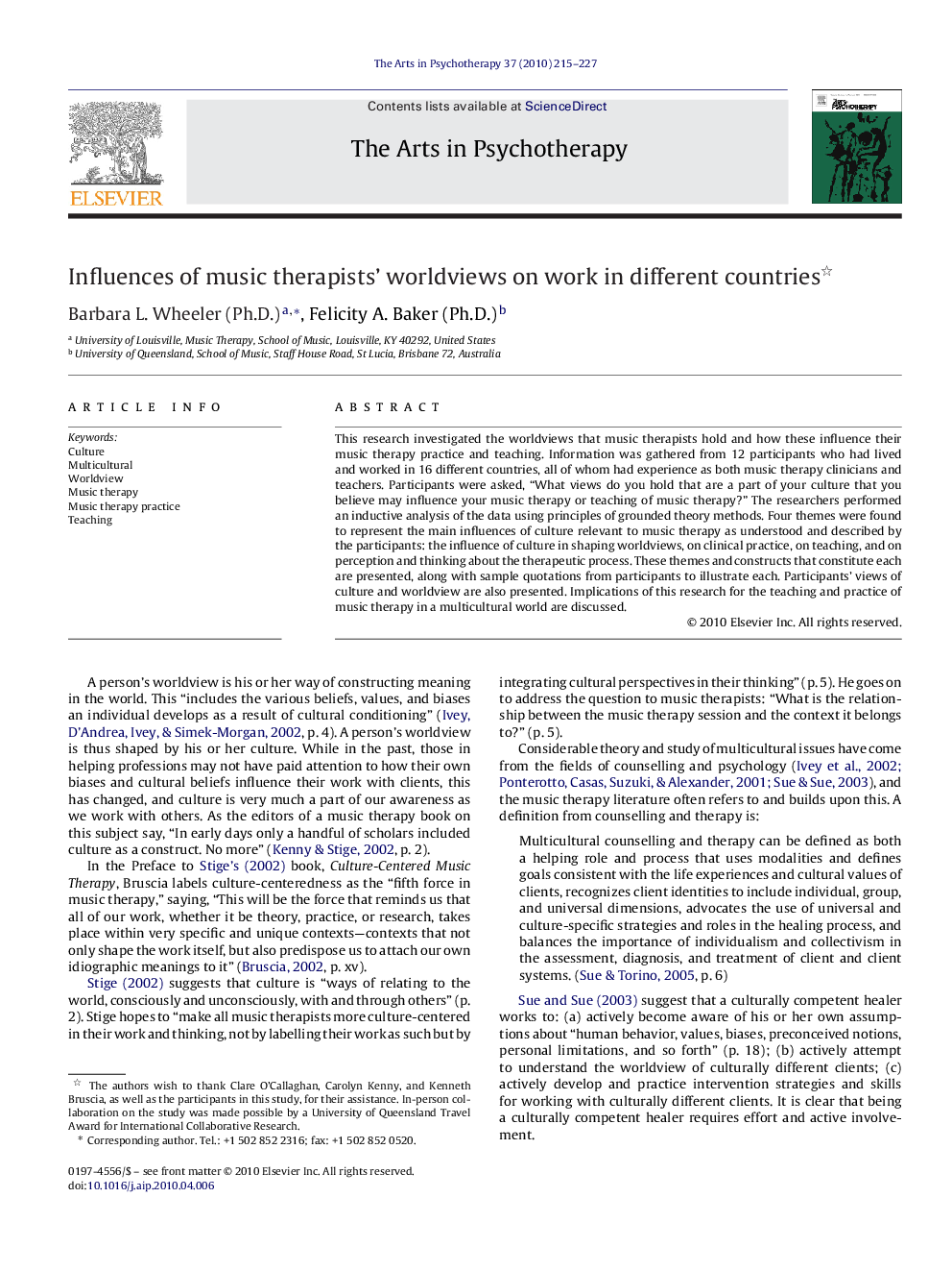 Influences of music therapists’ worldviews on work in different countries 