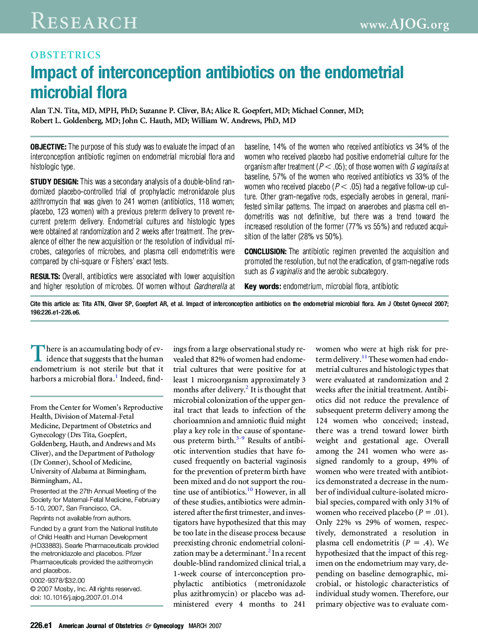 Impact of interconception antibiotics on the endometrial microbial flora