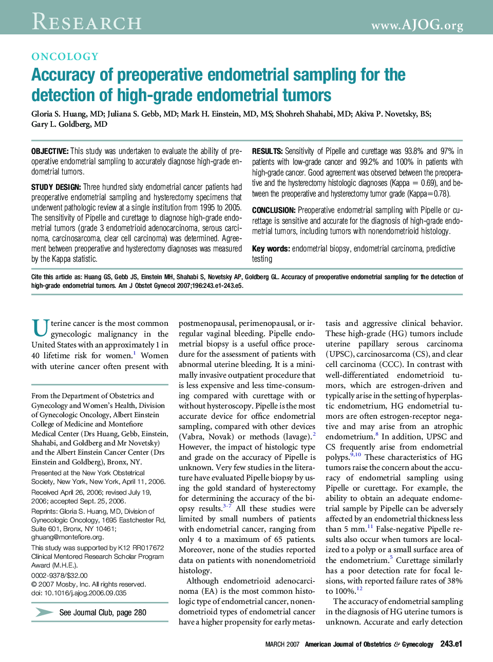 Accuracy of preoperative endometrial sampling for the detection of high-grade endometrial tumors