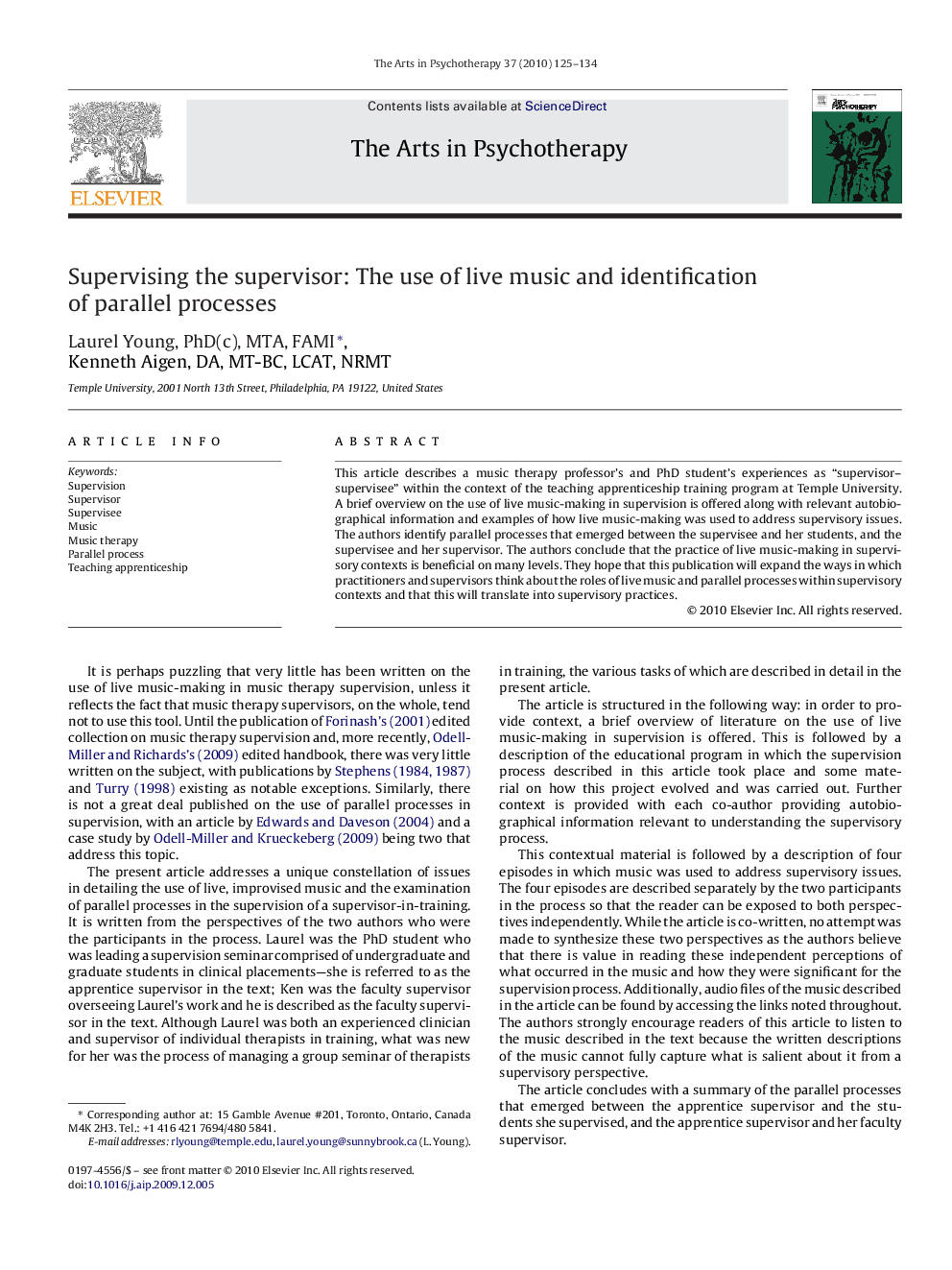 Supervising the supervisor: The use of live music and identification of parallel processes