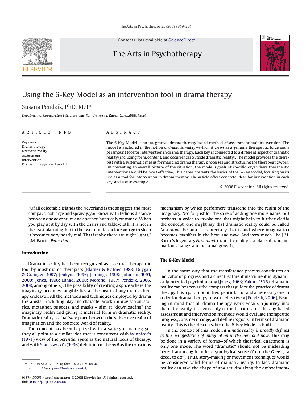 Using the 6-Key Model as an intervention tool in drama therapy