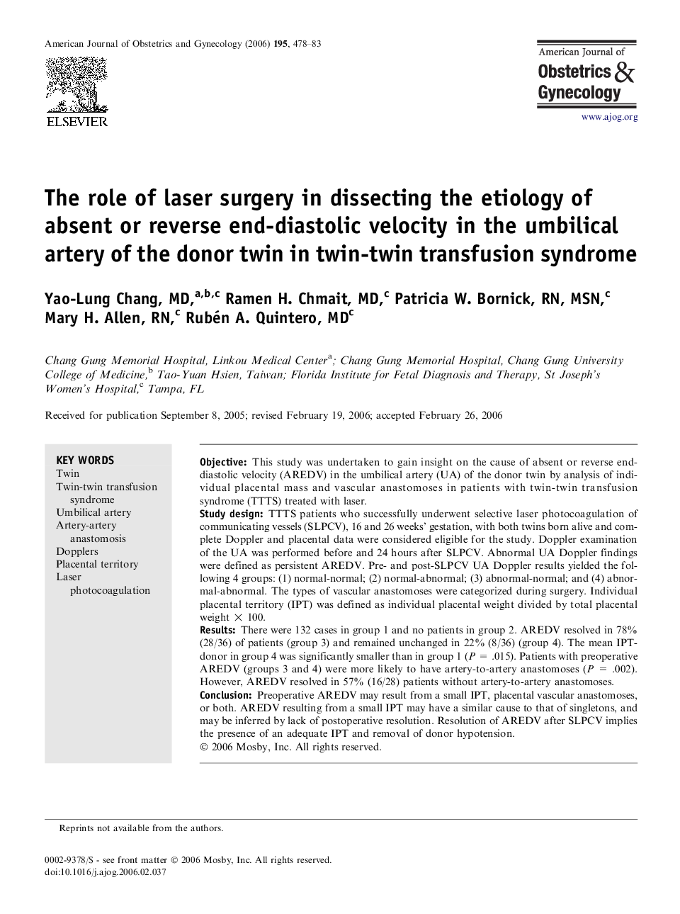 The role of laser surgery in dissecting the etiology of absent or reverse end-diastolic velocity in the umbilical artery of the donor twin in twin-twin transfusion syndrome 