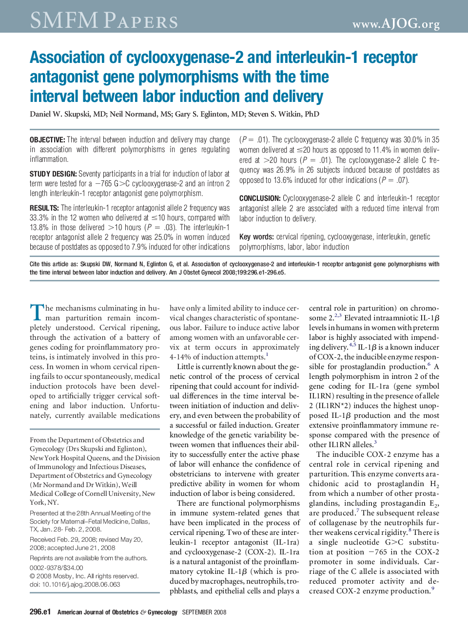 Association of cyclooxygenase-2 and interleukin-1 receptor antagonist gene polymorphisms with the time interval between labor induction and delivery