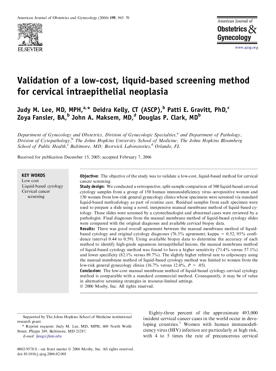 Validation of a low-cost, liquid-based screening method for cervical intraepithelial neoplasia 