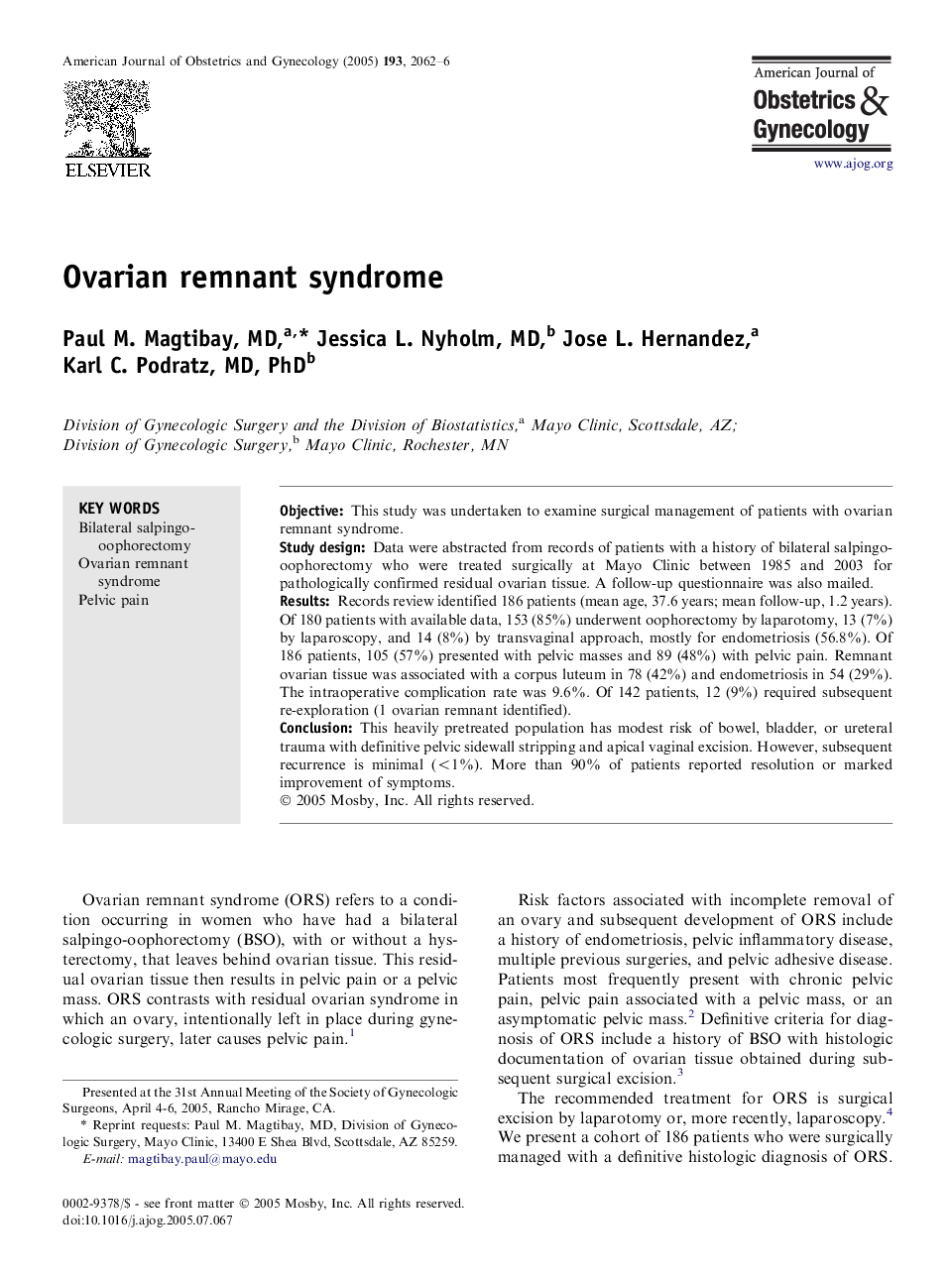 Ovarian remnant syndrome 