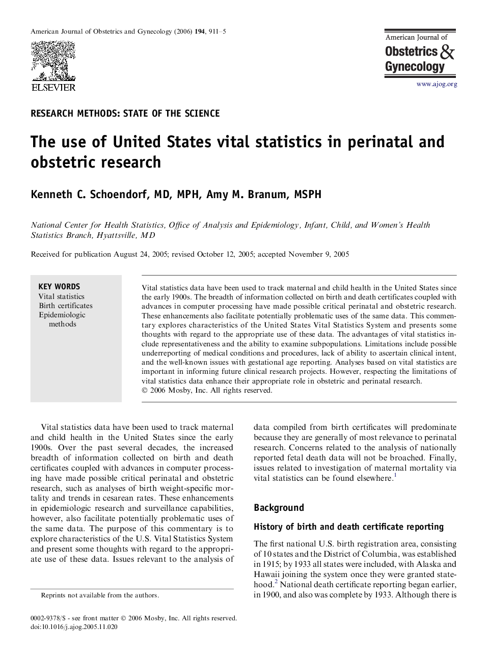 The use of United States vital statistics in perinatal and obstetric research 