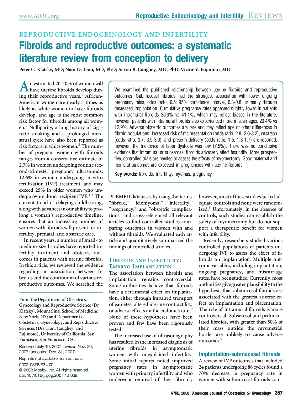 Fibroids and reproductive outcomes: a systematic literature review from conception to delivery 