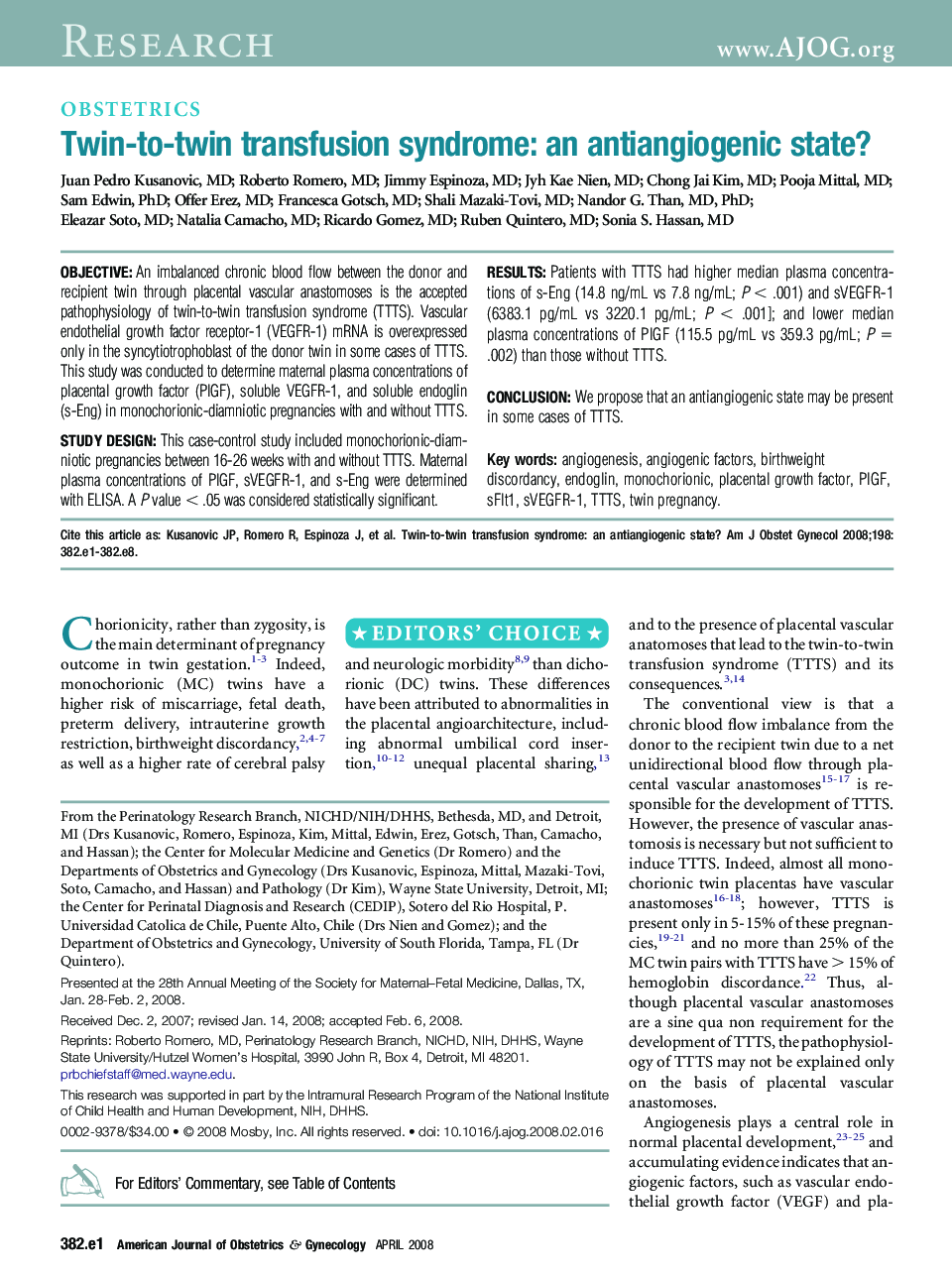 Twin-to-twin transfusion syndrome: an antiangiogenic state?