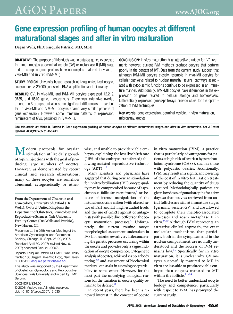 Gene expression profiling of human oocytes at different maturational stages and after in vitro maturation