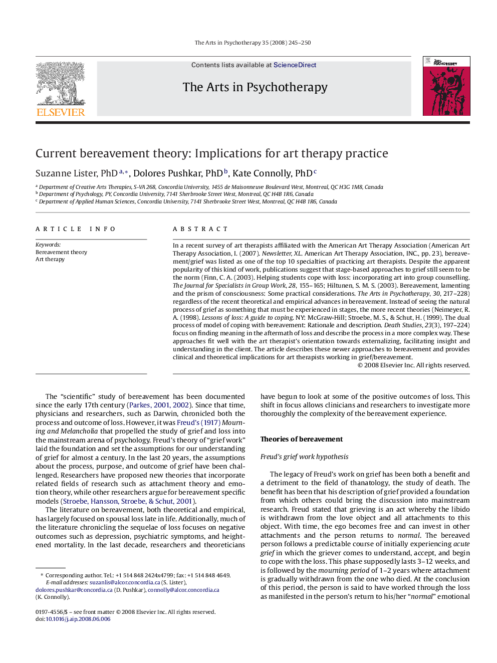 Current bereavement theory: Implications for art therapy practice