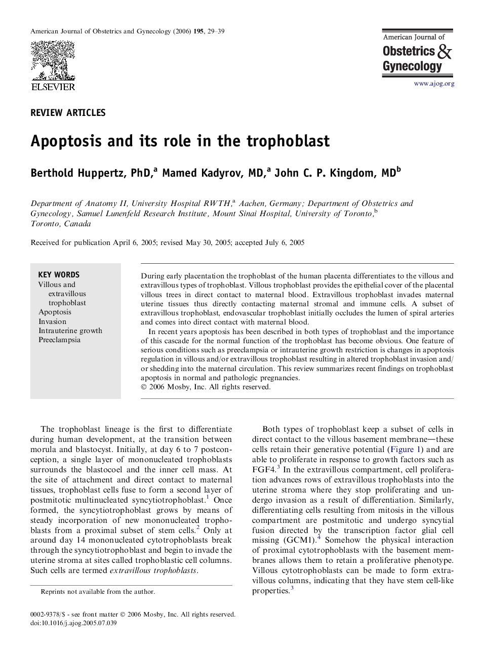 Apoptosis and its role in the trophoblast 