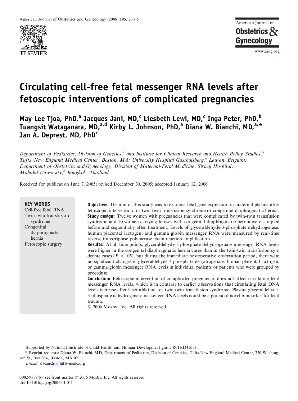 Circulating cell-free fetal messenger RNA levels after fetoscopic interventions of complicated pregnancies 