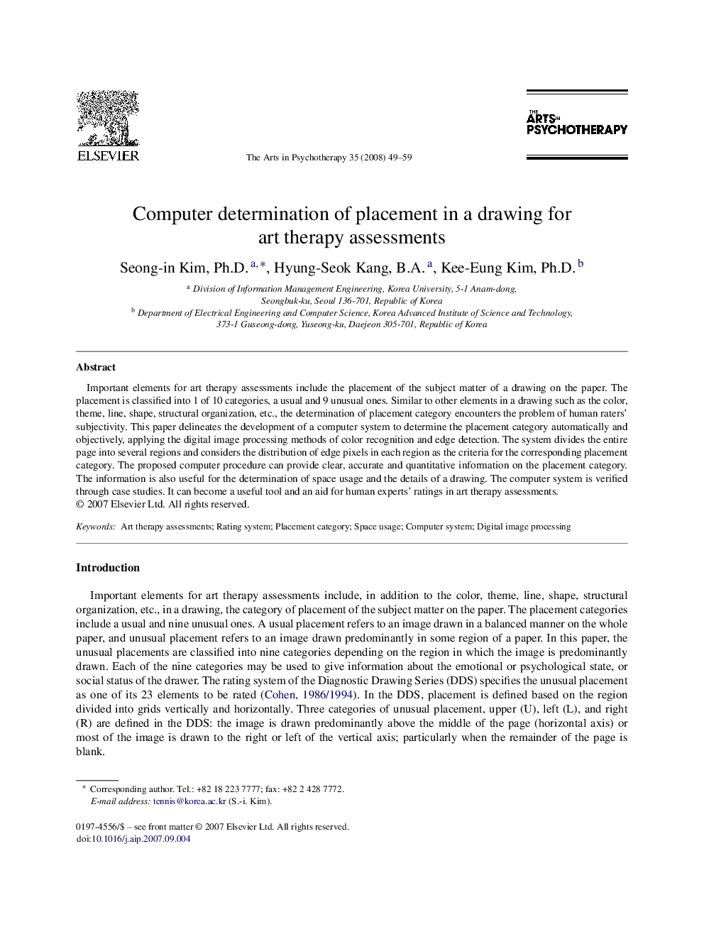 Computer determination of placement in a drawing for art therapy assessments