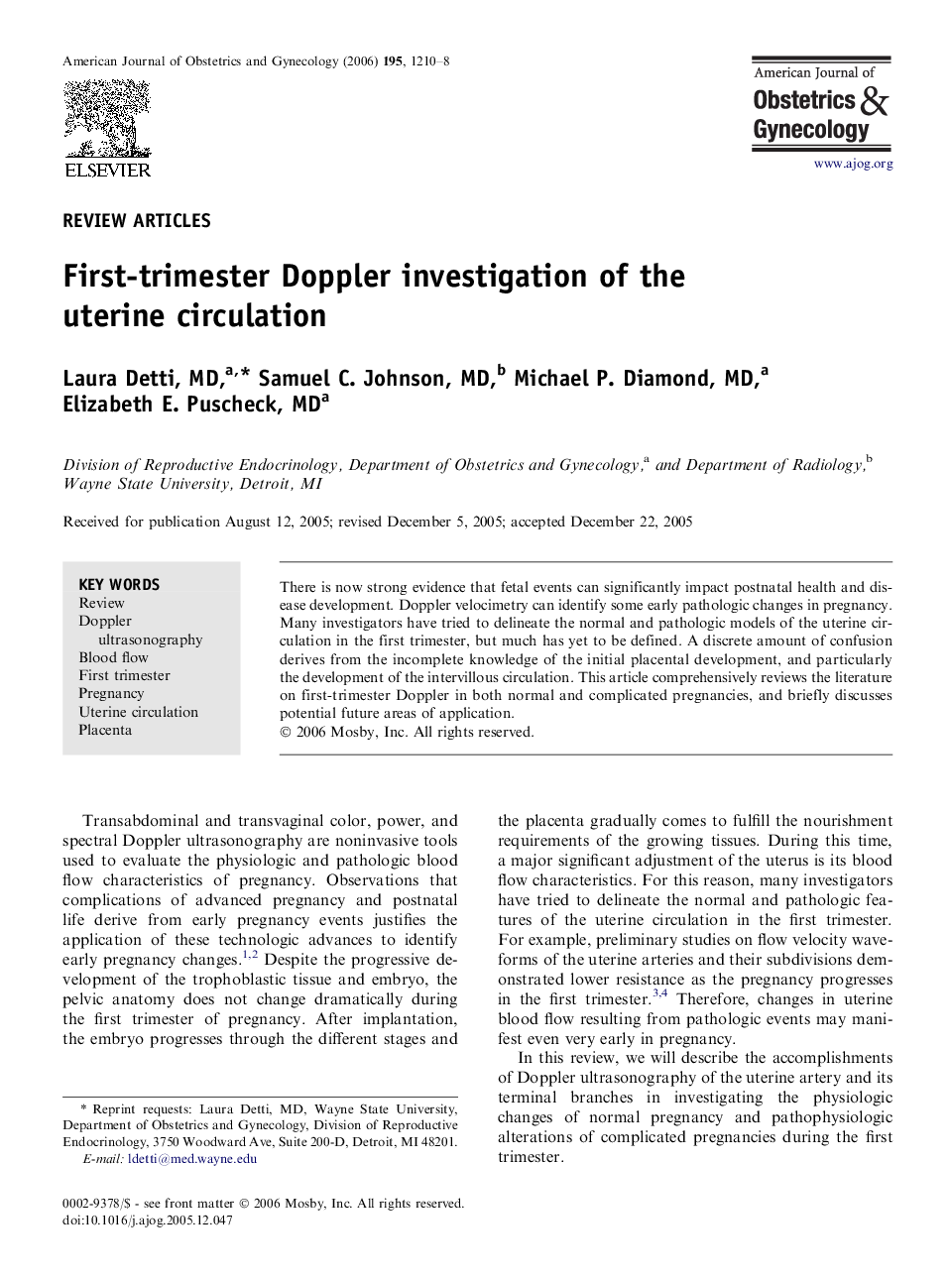 First-trimester Doppler investigation of the uterine circulation