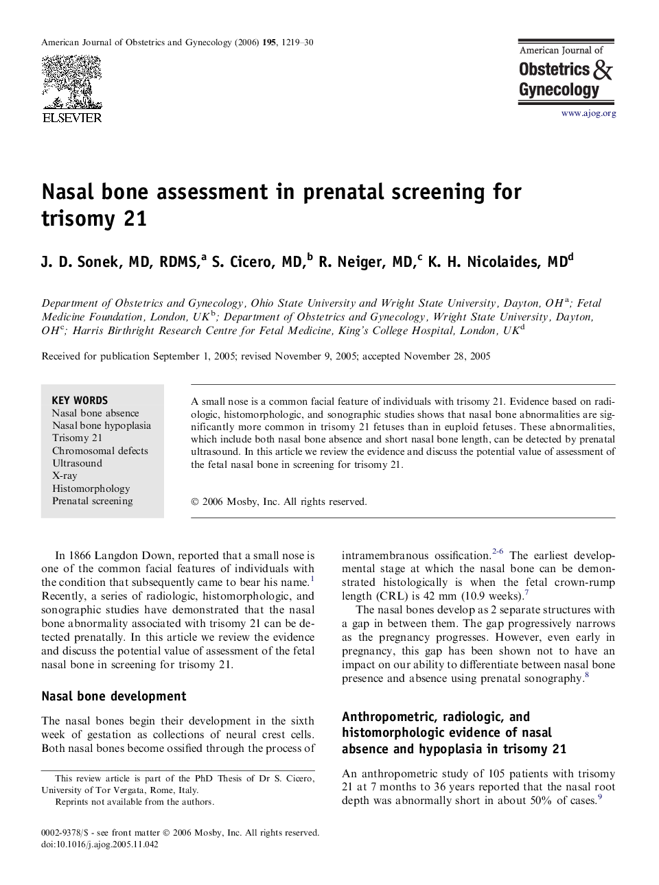 Nasal bone assessment in prenatal screening for trisomy 21 