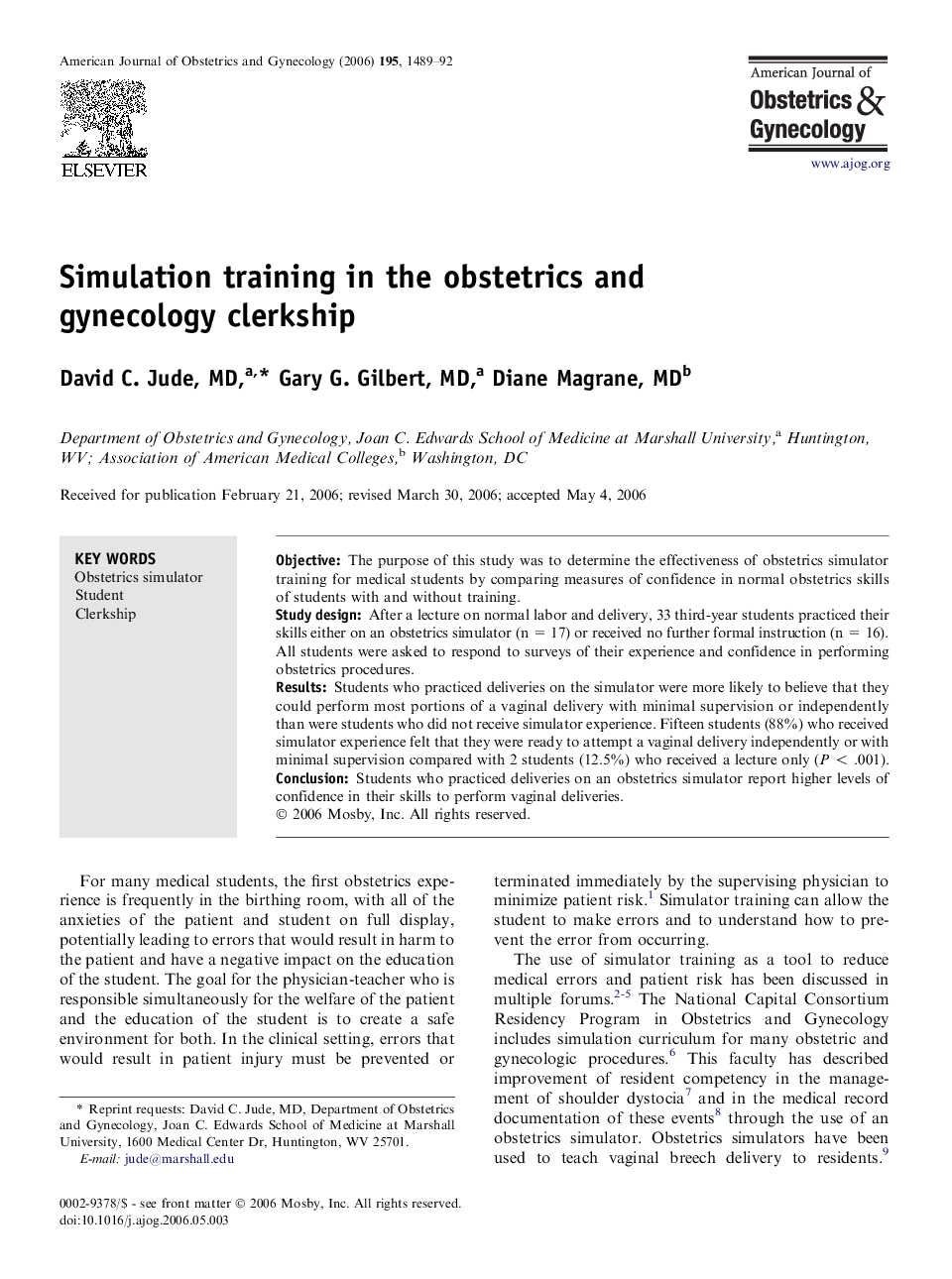 Simulation training in the obstetrics and gynecology clerkship