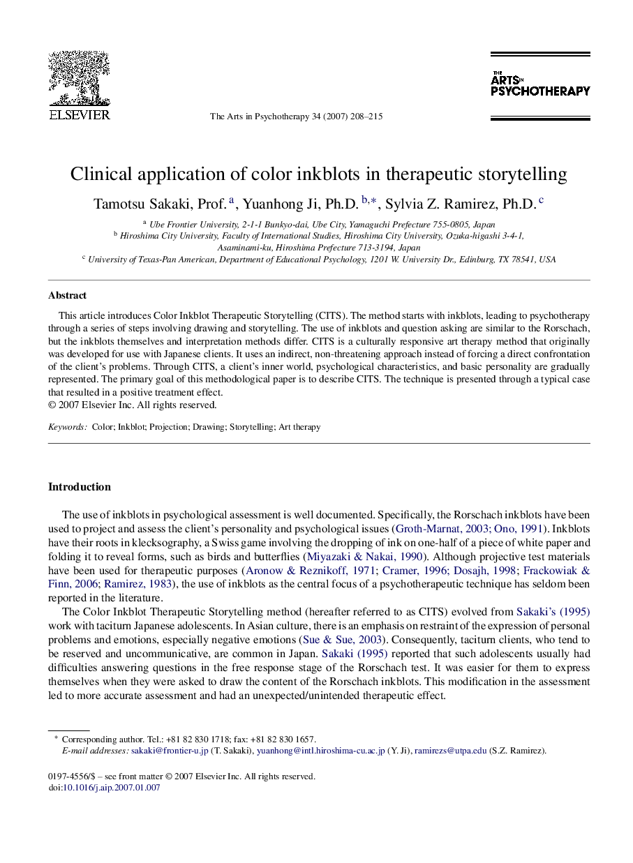 Clinical application of color inkblots in therapeutic storytelling