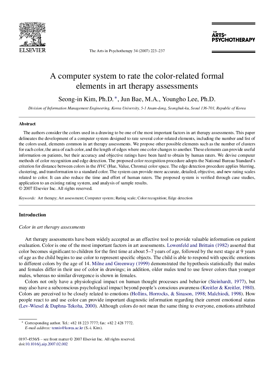 A computer system to rate the color-related formal elements in art therapy assessments