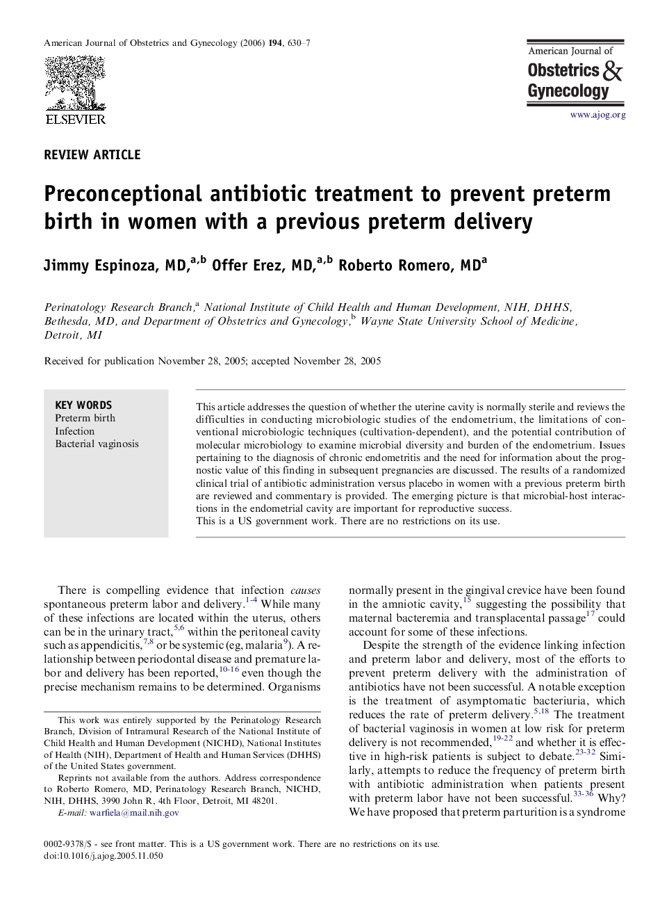 Preconceptional antibiotic treatment to prevent preterm birth in women with a previous preterm delivery 